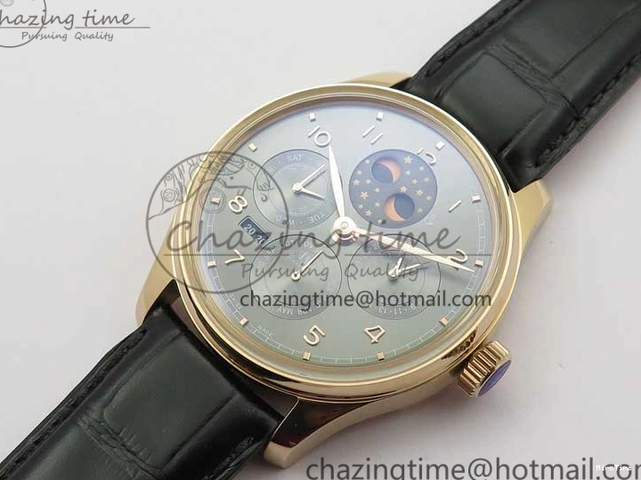 MIROTIME 0427 Elegant Portugieser Perpetual Calendar IW503302 RG V9F 1:1 Best Edition Gray Dial on Black Leather Strap A 7096